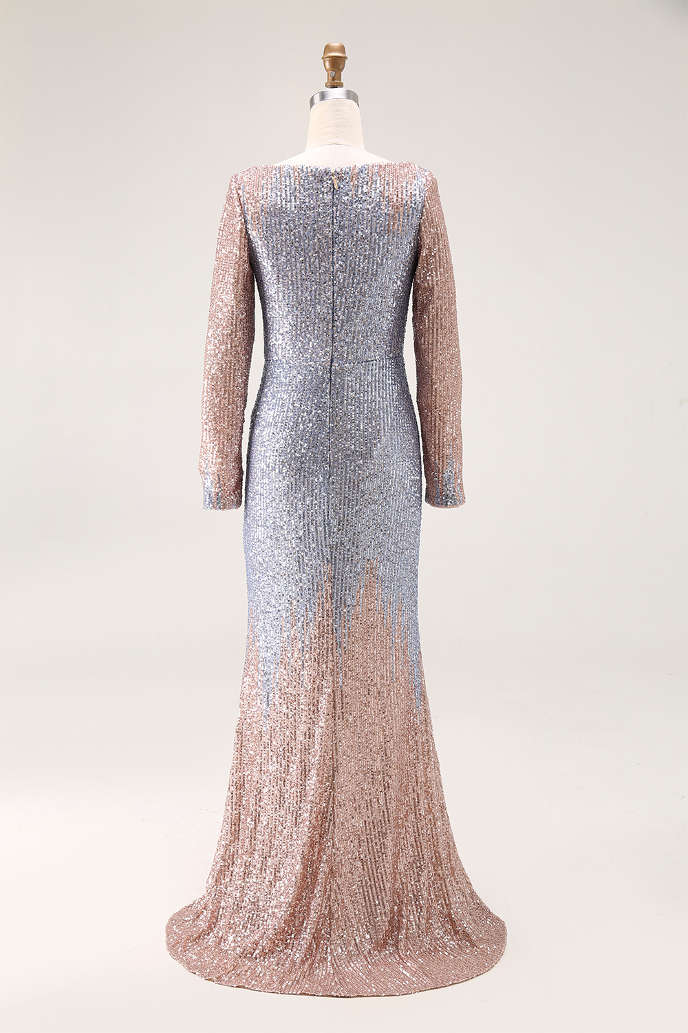 Formal Evening V Neck Gradient Blue Gold Sequin Maxi Dress