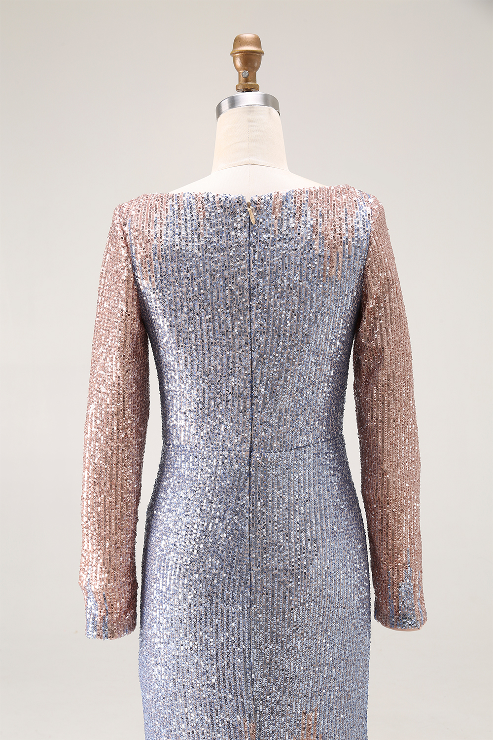 Formal Evening V Neck Gradient Blue Gold Sequin Maxi Dress