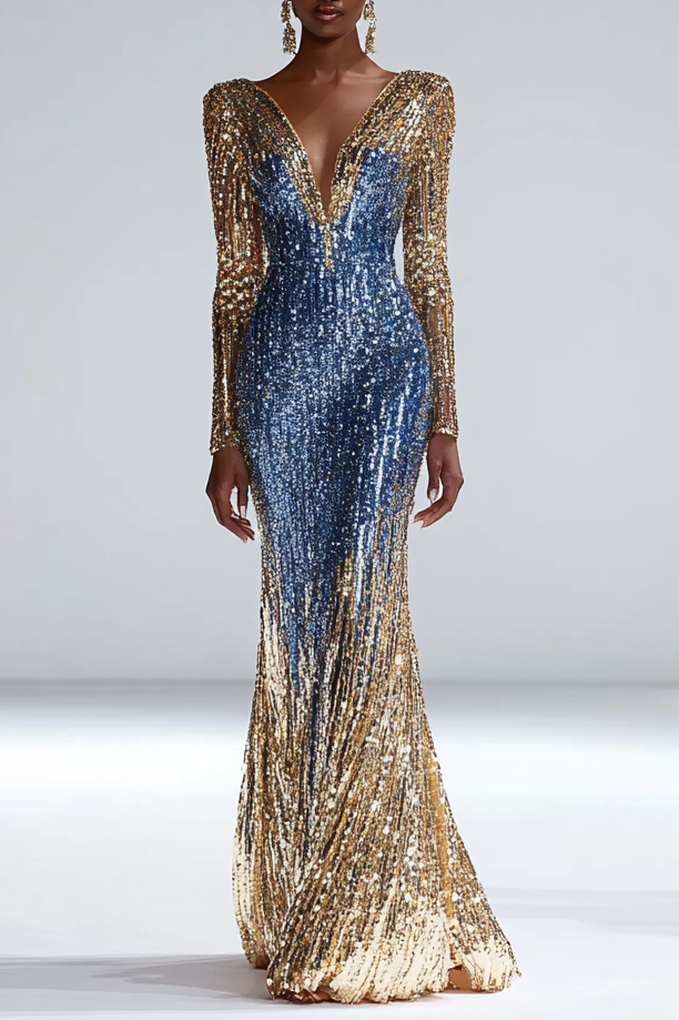 Formal Party Business Work Velvet V Neck Ruffle Maxi Sloping Shoulder