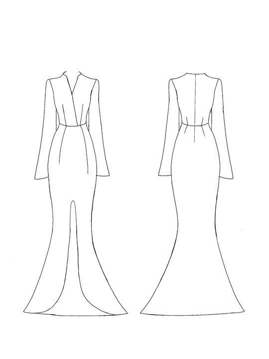 Party Work Yellow V Neck Split Long Sleeve Maxi Dress