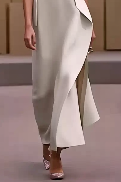 Formal Party Work V Neck Elegant Minimalist White Evening Gown Maxi Dress