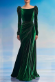 Vestido Maxi de Terciopelo Verde Elegante Formal con Cuello Cuadrado y Manga Larga