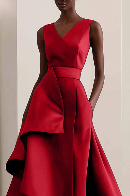 Formal Elegant Asymmetrical Brown Evening Gown Midi Dress