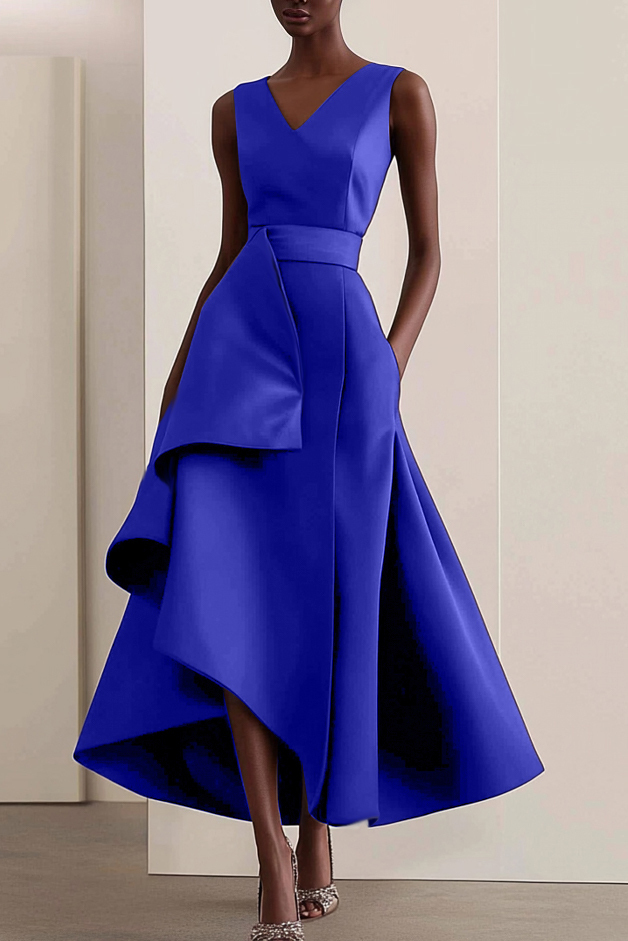 Formal Elegant Asymmetrical Brown Evening Gown Midi Dress