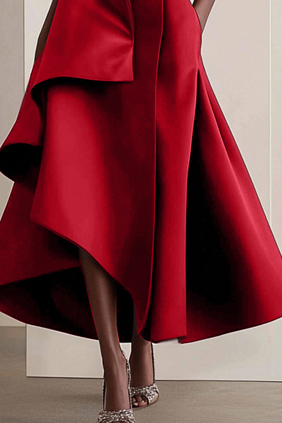 Formal Elegant Asymmetrical Brown Evening Gown Midi Dress