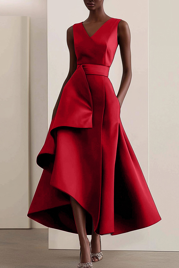 Formal Elegant Asymmetrical Brown Evening Gown Midi Dress