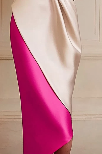 Daily Party Work Pink Side Boat Neck Sleeveless Champagne Belt Midi Dress