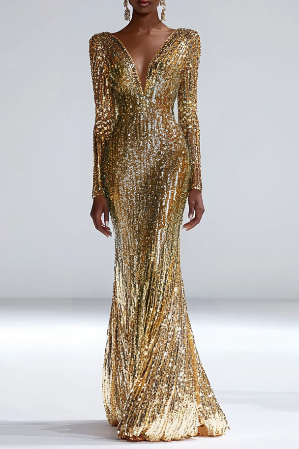 Formal Party Business Work Velvet V Neck Ruffle Maxi Sloping Shoulder