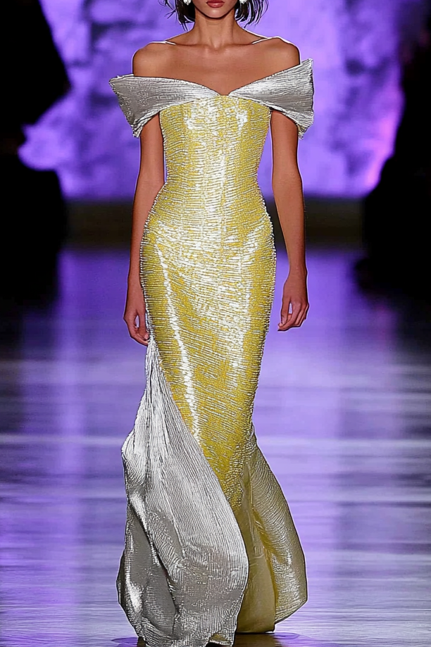 Formal Party Business Work Velvet V Neck Ruffle Maxi Sloping Shoulder