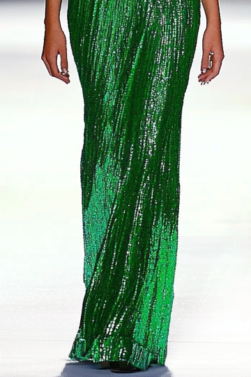 Party Work Green Sequins Turtleneck Maxi Dress
