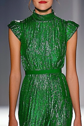 Party Work Green Sequins Turtleneck Maxi Dress