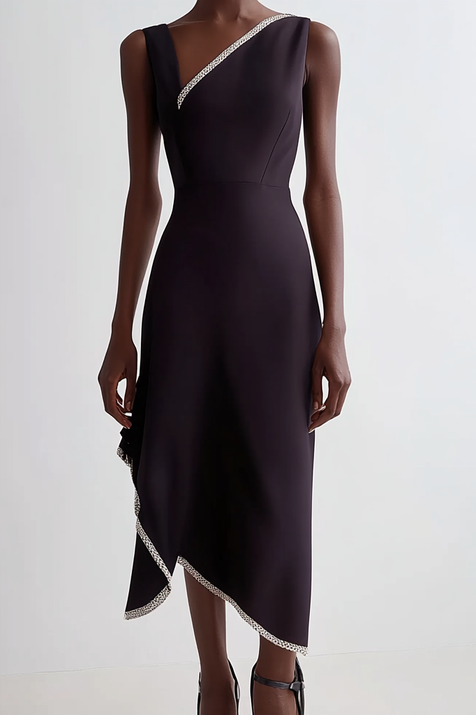 Formal Party Business Work Velvet V Neck Ruffle Maxi Sloping Shoulder