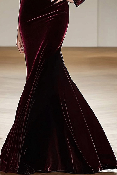 Formal Party Work Red Blue Gradient Off Shoulder Fishtail Maxi Dress  