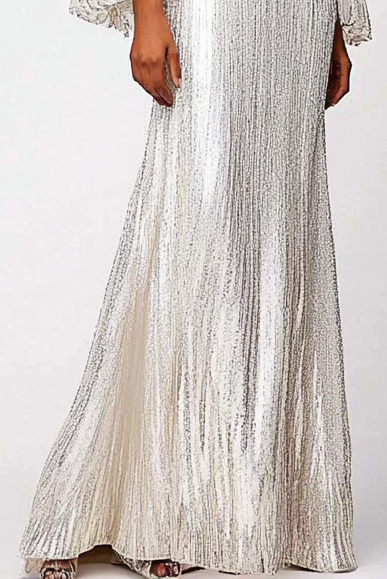Formal Party Work White Tassel Sequins Boat Neck Maxi Dress  