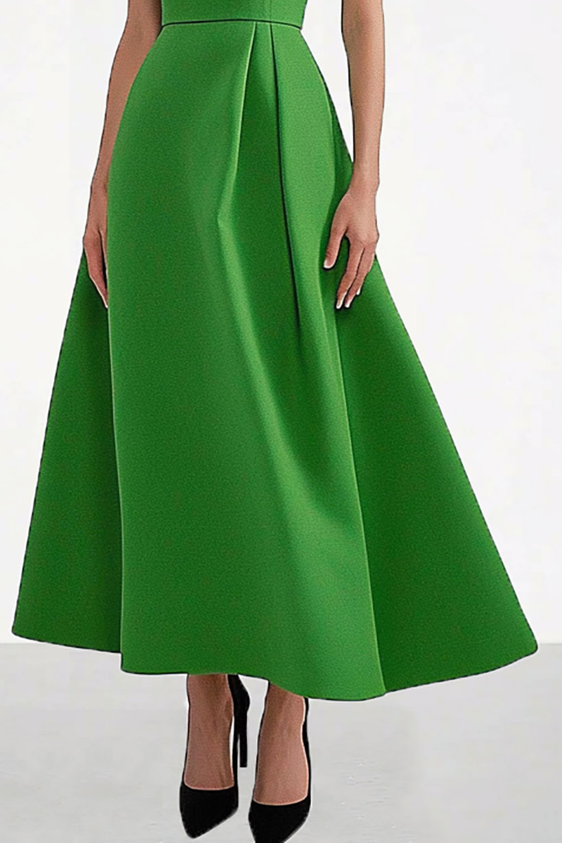 Daily Green Dress Flower Bud Sleeves Round Neck Maxi Tent Elegant Dress