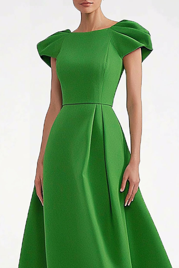 Daily Green Dress Flower Bud Sleeves Round Neck Maxi Tent Elegant Dress