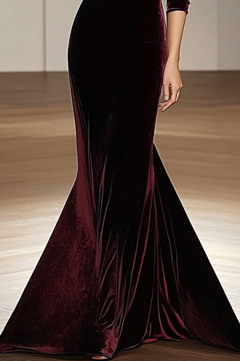 Christmas Formal Velvet Dress Red Mermaid Maxi Dress