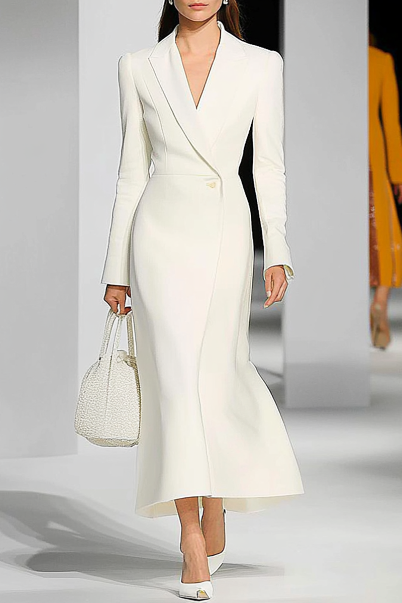 White Blazer Dress Work Semi Formal Midi Dress