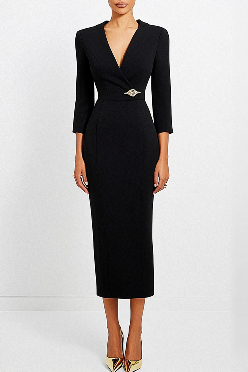 Black Blazer Dress Work Semi Formal Midi Dress
