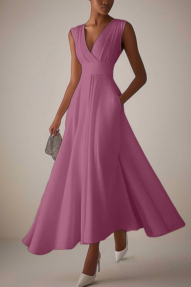 Formal Work Party Boat Neck Royal Blue Sleeveless Belted Slit Midi Dre