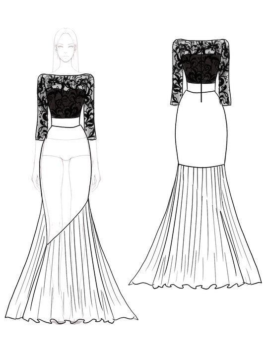 Evening Formal Velvet Lace Dress Black See Through Mermaid Maxi Dress