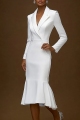 Robe semi-formelle blanche sirène à col midi