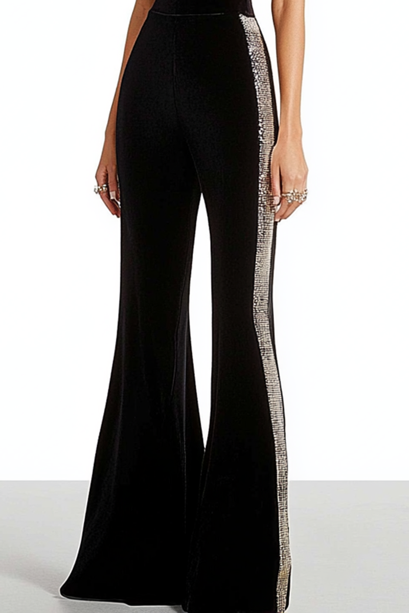 Daily Night Out Black Jumpsuit Sleeveless Sequin Deep V Jumpsuit
