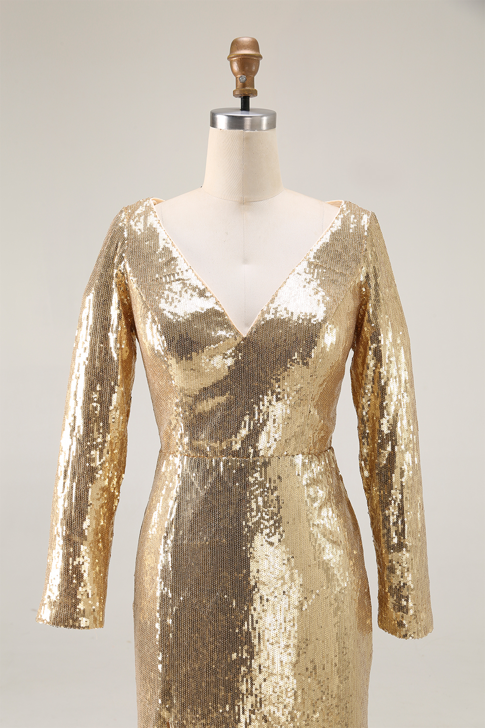 Gold  Dress Sequin High Slit Long Sleeve Mermaid Maxi Dress