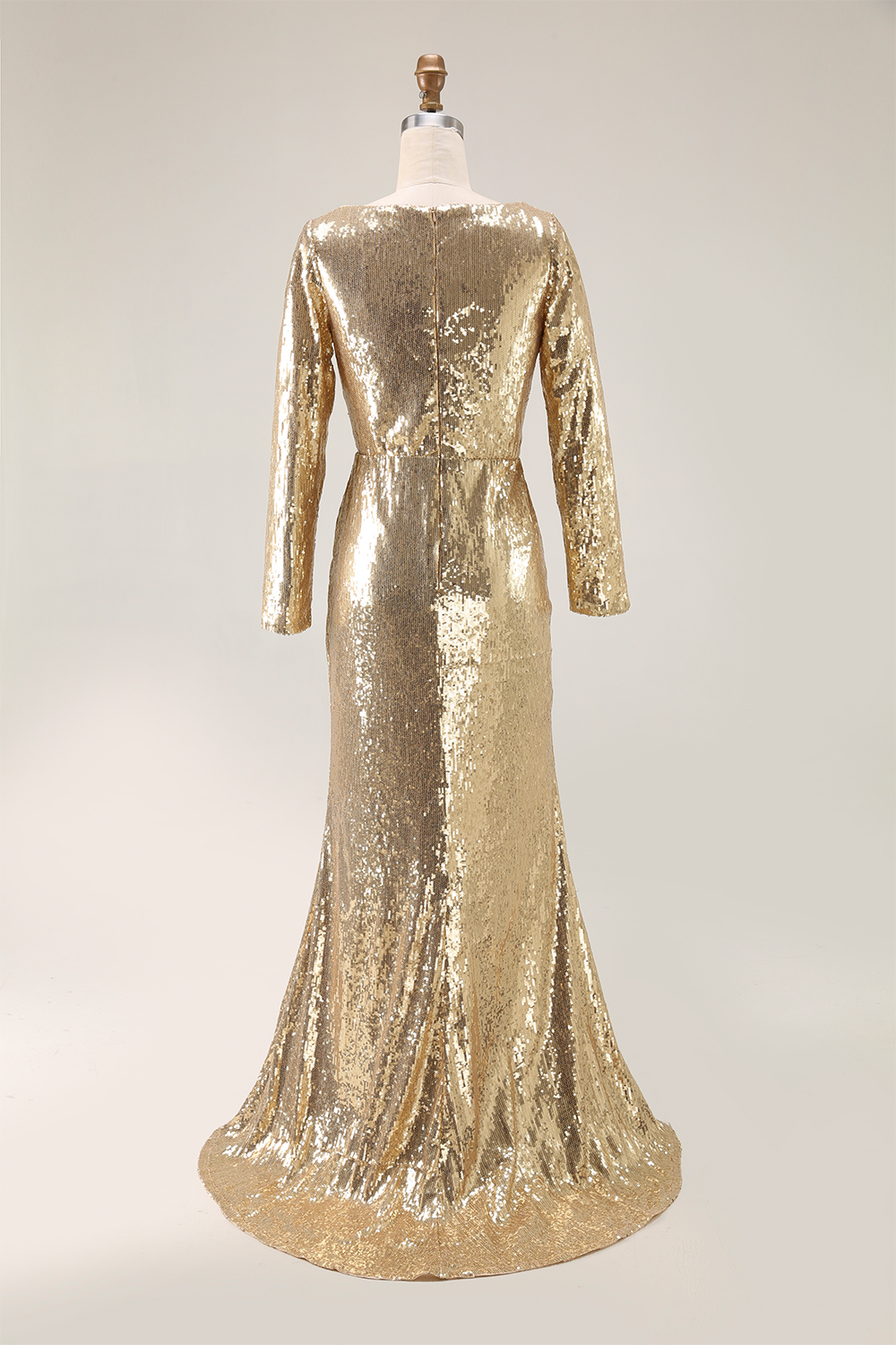 Gold  Dress Sequin High Slit Long Sleeve Mermaid Maxi Dress