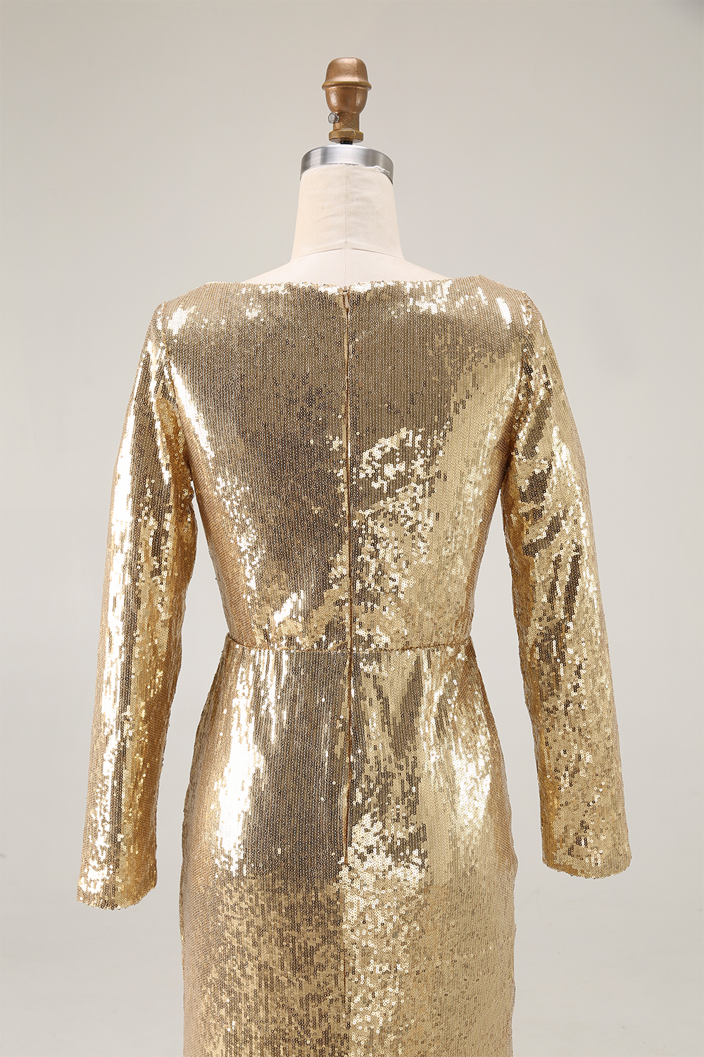 Gold  Dress Sequin High Slit Long Sleeve Mermaid Maxi Dress