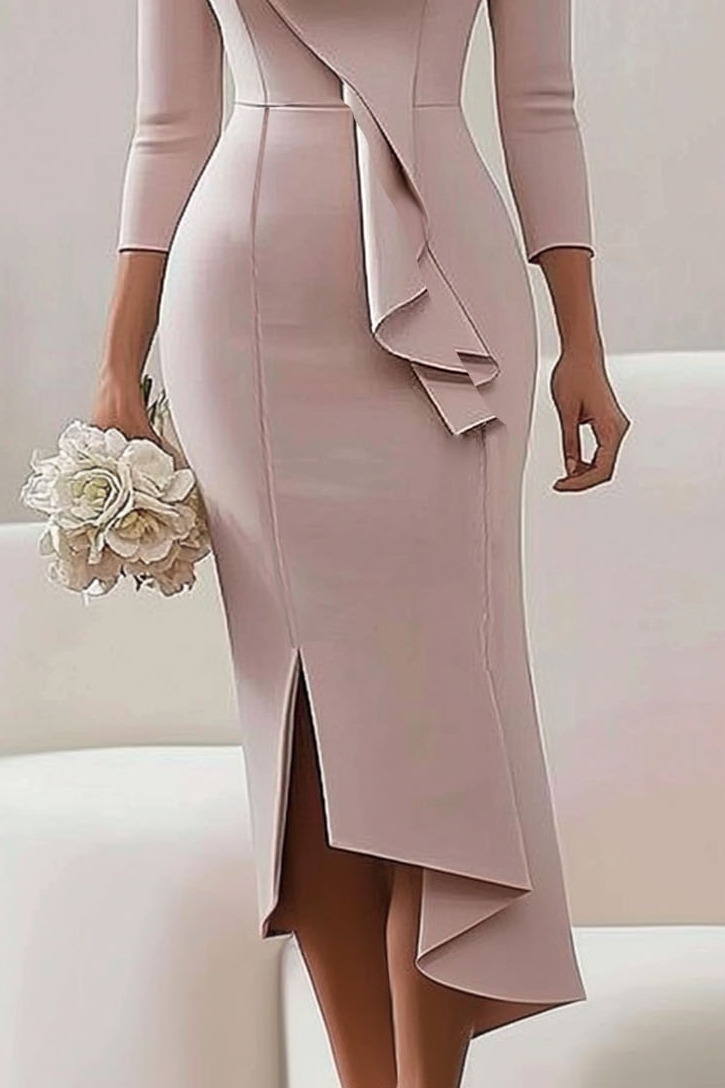 Wedding Guest Work Dress Ruffle  V Neck Midi Dress