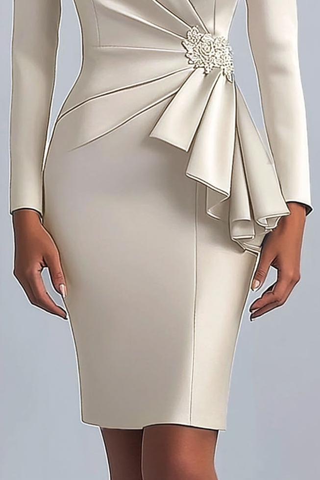 White Wedding Guest Work Dress Ruffle V Neck Midi Dress