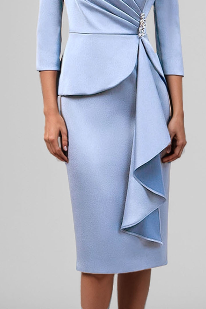 Blue Blazer Dress Work Wedding Guest Ruffle V Neck Midi Dress