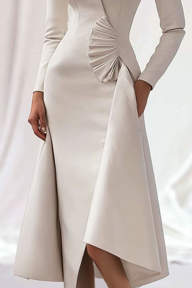 White Work Wedding Guest  Blazer Dress Ruffle V Neck Midi Dress