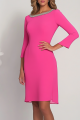 Robe de cocktail rose à manches longues avec strass au cou, robe midi