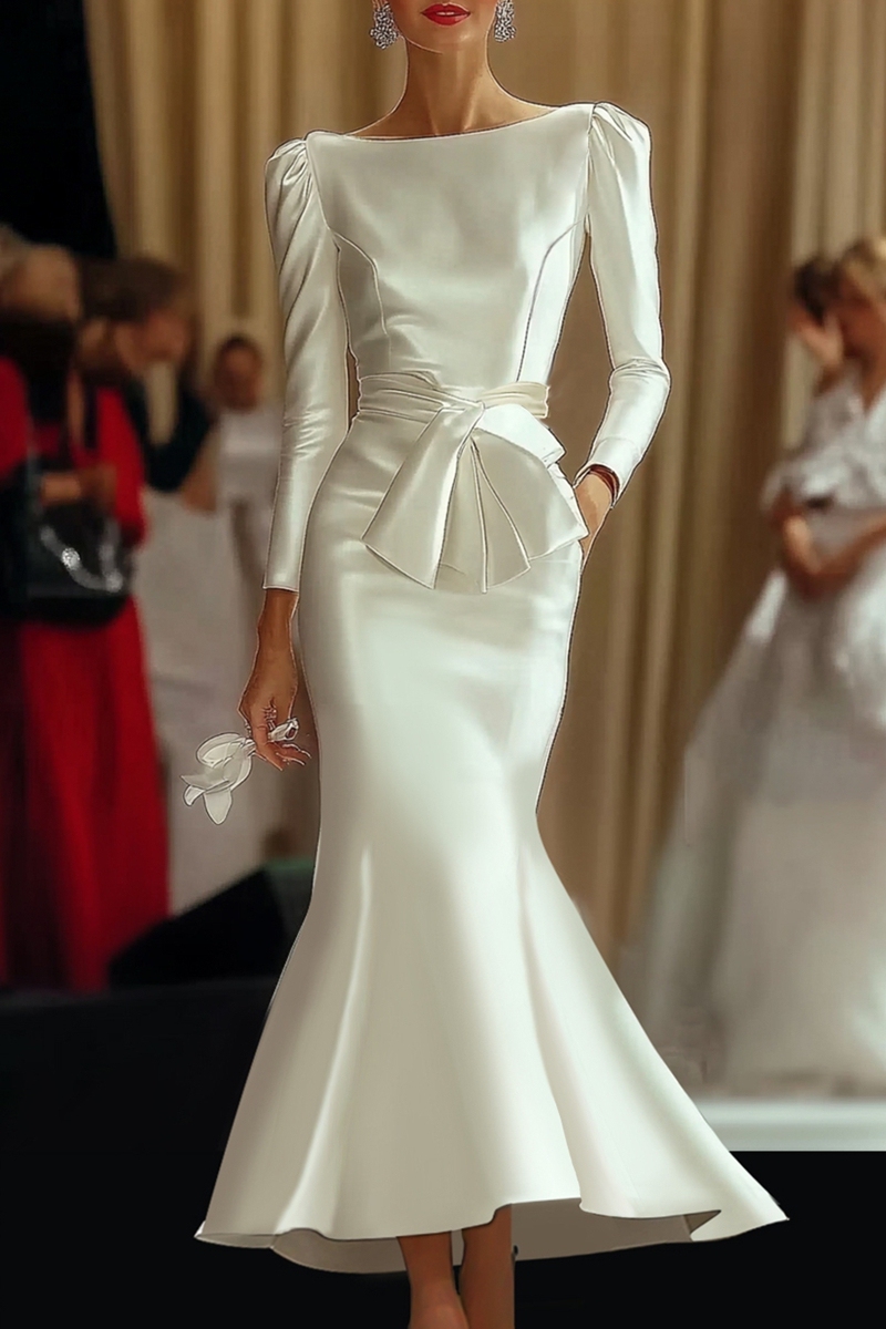 White Satin Wedding Guest Dress