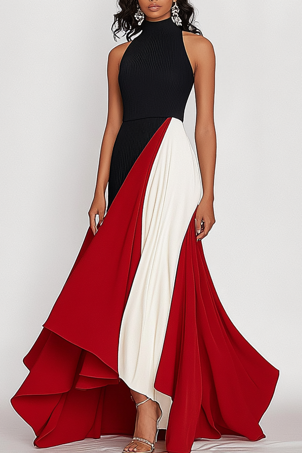 Elegant Red Black Maxi Dress