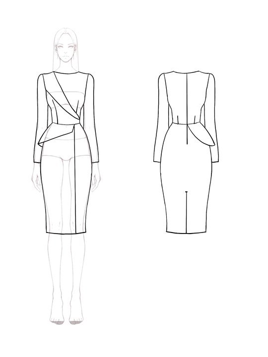 Blue Work Business Dress Long Sleeve Wedding Guest Midi Dress