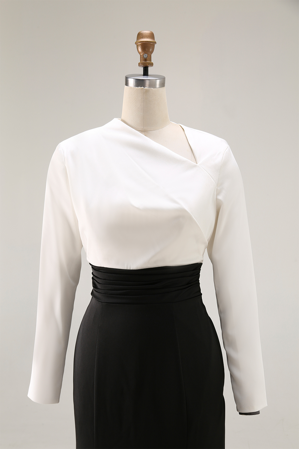 Evening Formal Elegant Dress Black White Long Sleeve Maxi Dress