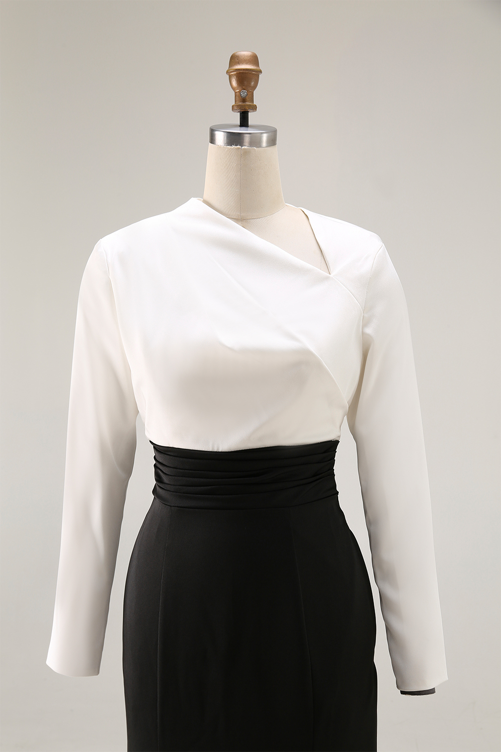 Evening Formal Elegant Dress Black White Long Sleeve Maxi Dress