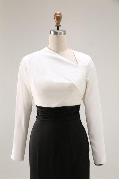 Evening Formal Elegant Dress Black White Long Sleeve Maxi Dress