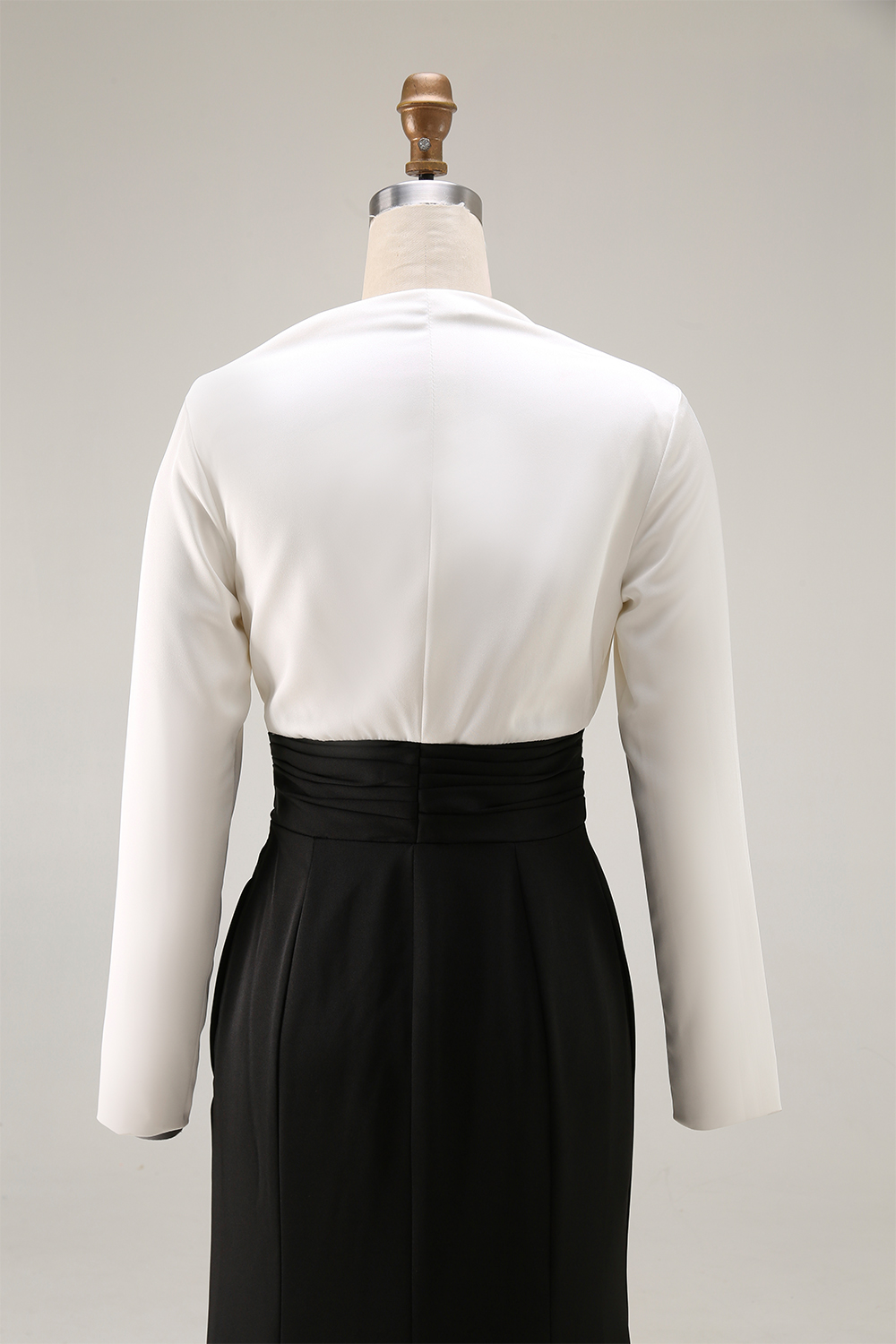 Evening Formal Elegant Dress Black White Long Sleeve Maxi Dress