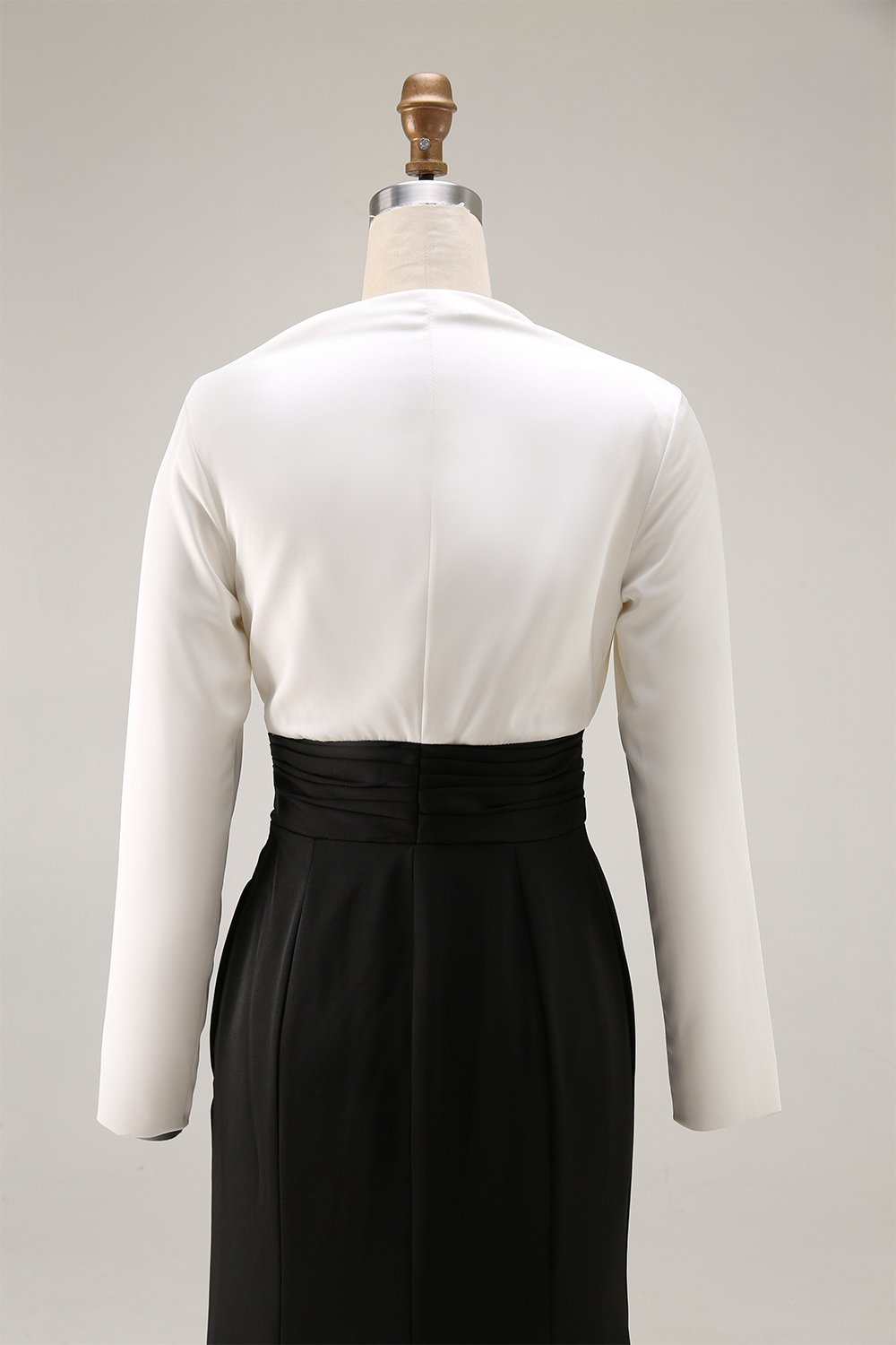 Evening Formal Elegant Dress Black White Long Sleeve Maxi Dress