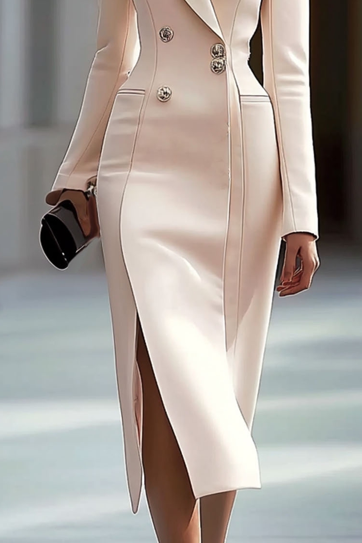 Work Wedding Guest Blazer Dress Ruffle V Neck Slit Midi Dress