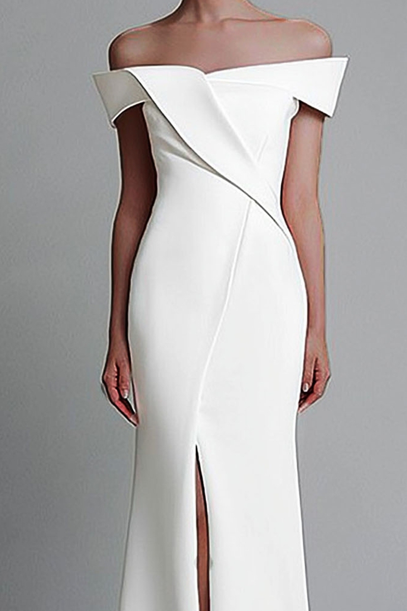 Evening Formal Elegant Dress Off Shoulder White Maxi Dress