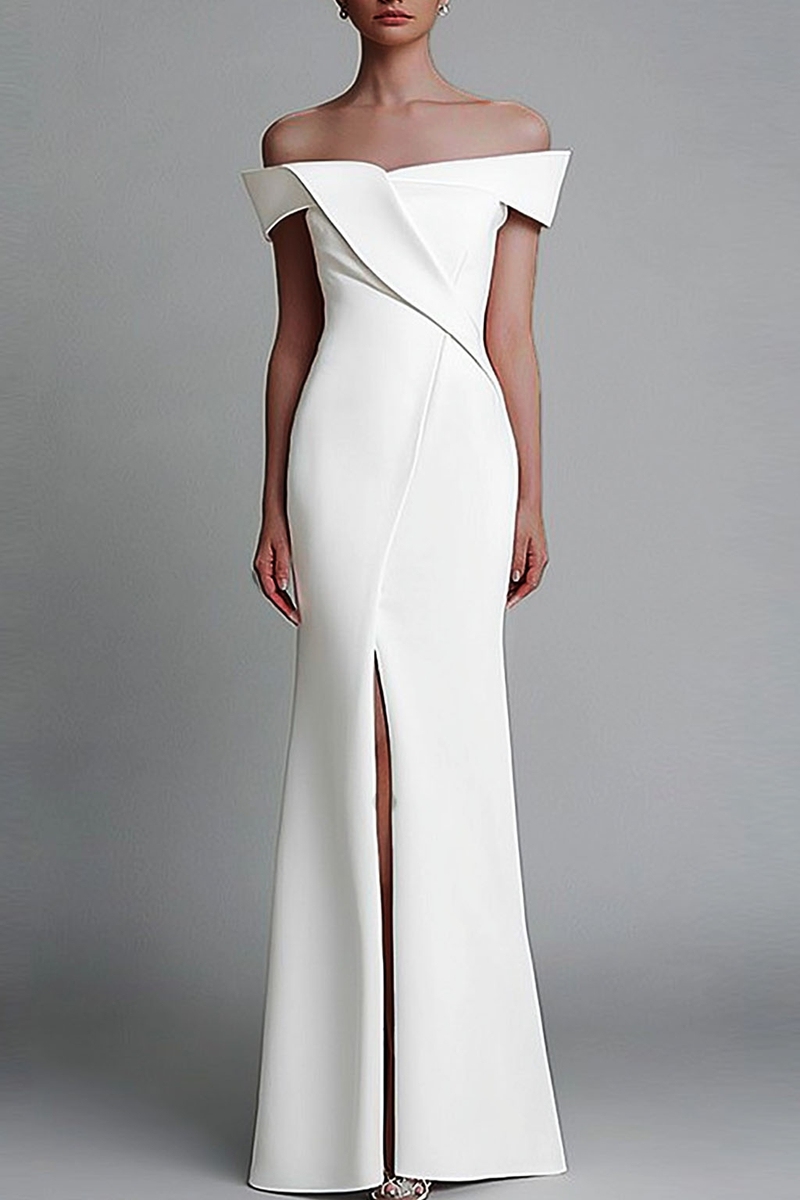 White Formal Elegant Off Shoulder Maxi Dress