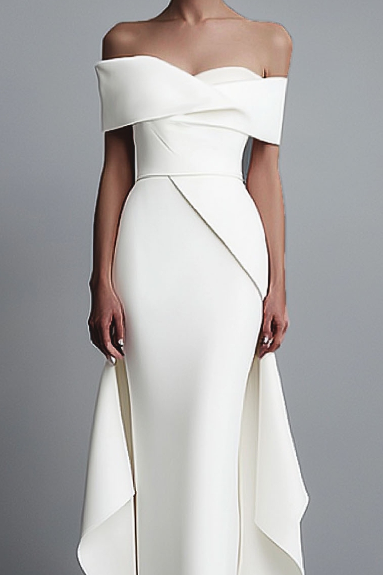White Formal Elegant Dress Off Shoulder Maxi Dress