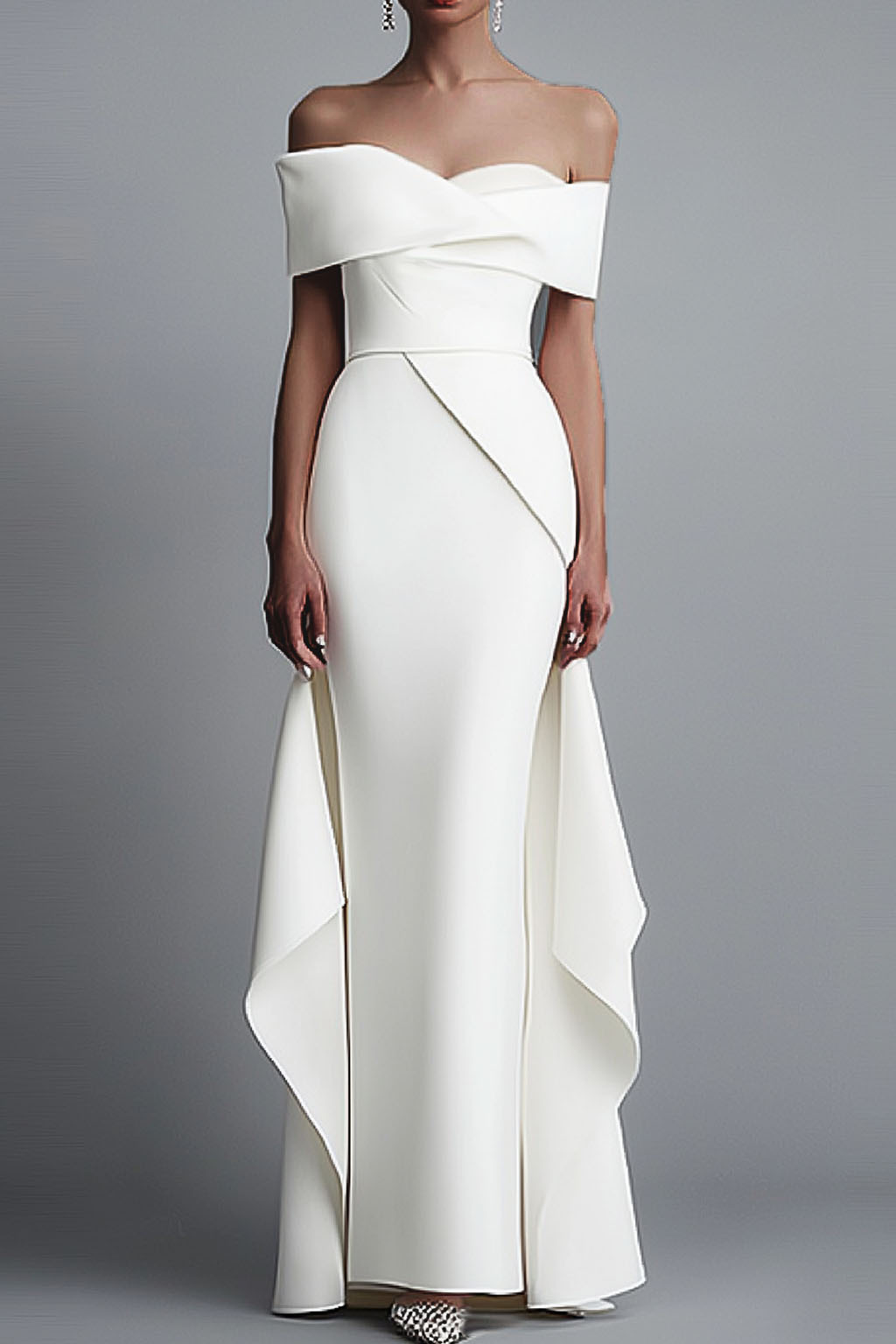 White Formal Elegant Off Shoulder Maxi Dress