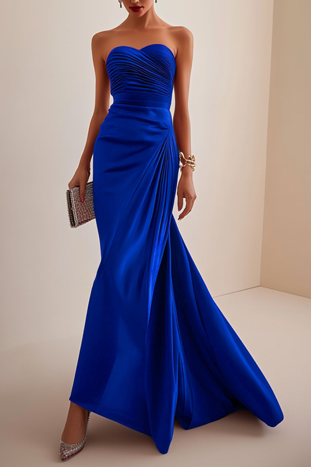 Elegant Formal Red Maxi Dress Strapless Evening Gown
