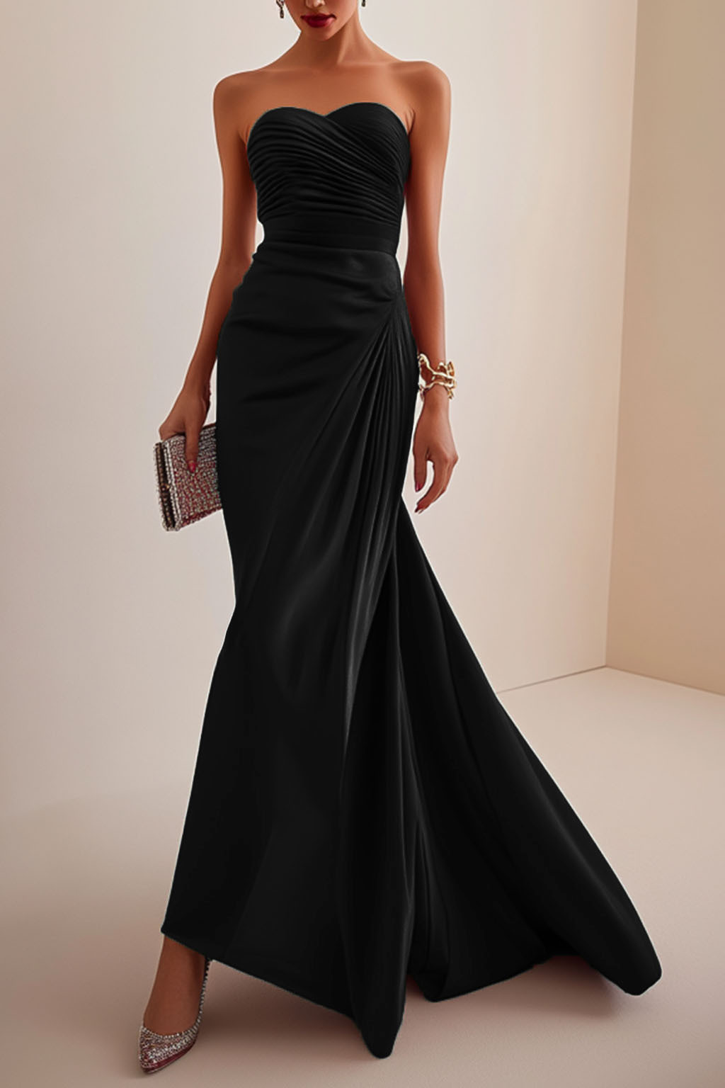 Elegant Formal Red Maxi Dress Strapless Evening Gown